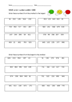 ordering numbers to 1001000 and decimals by thesub