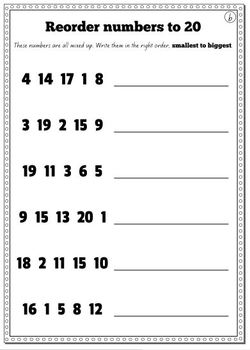 worksheets mental math kindergarten to Made Prep 20 Worksheets for Ordering by No Numbers the