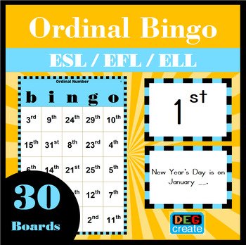 Ordinal Number Bingo | Cardinal Number Bingo | 30 Boards