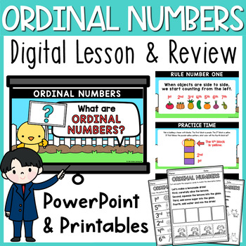 Preview of Ordinal Numbers 1-10 PowerPoint and Worksheets Lesson Activities