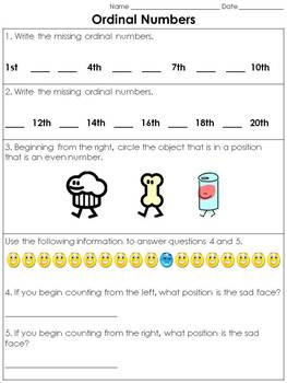 ordinal numbers 1st 20th practice sheet or assessment king virtue