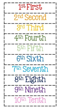 ordinal number chart teaching resources teachers pay teachers