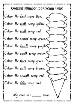 Ordinal Numbers Ice Cream Cone by Mrs Cullen's Creations | TpT