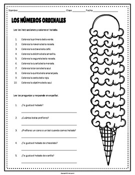 spanish ordinal numbers worksheets by srta spanish tpt