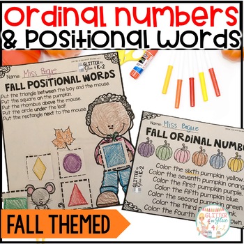 Preview of Fall Themed Ordinal Numbers & Positional Words - No Prep Worksheets