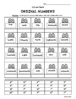 ordinal numbers to 20 cut and paste worksheet pack by 4 little baers