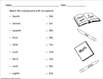 Ordinal Words and Numbers Word Wall and Matching Activity Cards