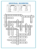 Ordinal numbers crosswords in English
