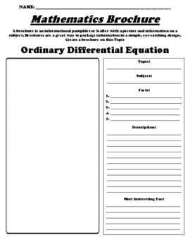 Preview of Ordinary Differential Equation "Informational Brochure" Worksheet & WebQuest