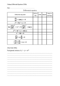 Preview of Ordinary Differential Equations (ODEs) Worksheets, Answer key
