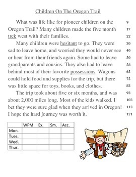 Oregon Trail Levelized Fluency Passages by Miss Dierking | TpT