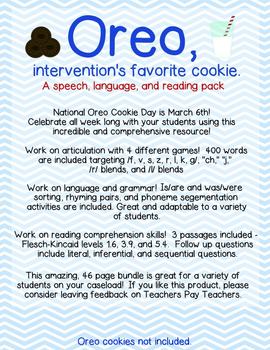 Preview of Oreo: Intervention activities for language, articulation, & reading