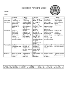 Preview of Oreo Moon Phases Rubric