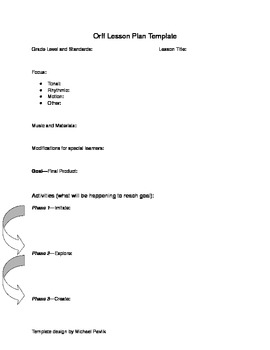Preview of Music Lesson Plan Template (Orff, General, Elementary)
