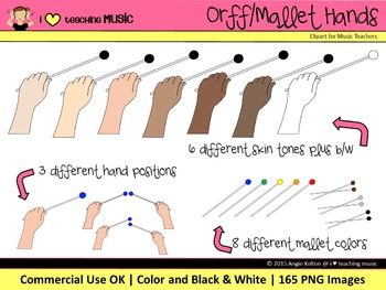 Preview of Orff/Mallet Hands Clipart - Commercial Use OK