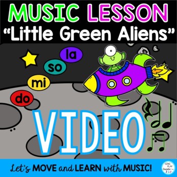 Preview of Orff Music Lesson "Little Green Aliens" (mi so la do Solfege) Orff Arrangement