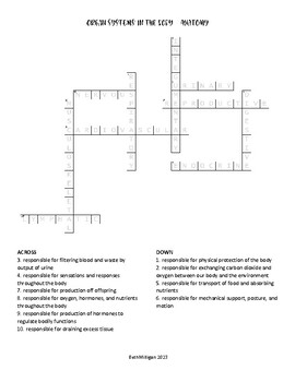 Organ Systems of the Body Crossword Puzzle by Beth Milligan TPT