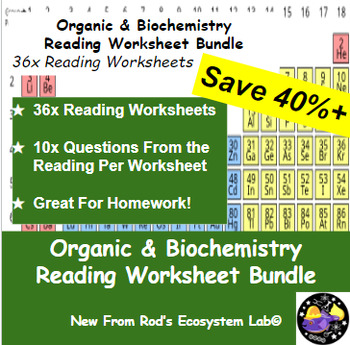 Preview of Organic & Biochemistry Complete Unit Reading Worksheet Bundle **Editable**