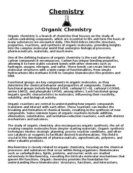 Preview of Organic Chemistry Article & Questions Assignment (WORD)