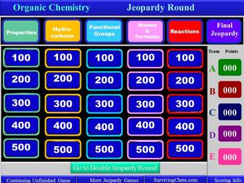 Preview of Organic Chemistry: Interactive Two-Round Jeopardy Game  w/ timer, scoreboard