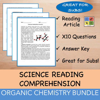 Preview of Organic Chemistry Reading Comprehension Bundle with Questions - 100% Editable