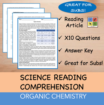 Preview of Organic Chemistry - Reading Passage and x 10 Questions (EDITABLE)