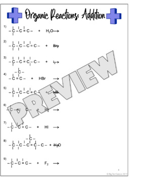 Organic Chemistry Reactions Worksheet Package by Big Red Science