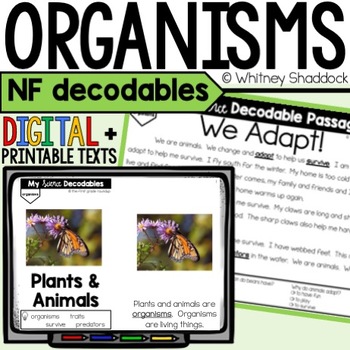 Preview of Organisms & Animal Adaptations Science Nonfiction Decodable Texts for 1st Grade