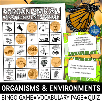 Preview of Organisms and Environments Life Science Bingo Game
