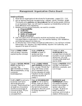 Preview of Organization Management Vocabulary Choice Board for Principles of Business