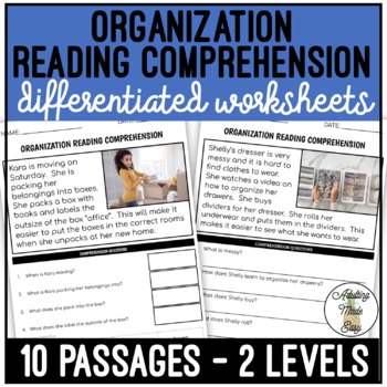 Preview of Organization Simplified Reading Comprehension Worksheets