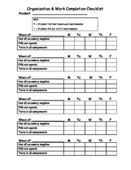 Organization & Work Completion Checklist