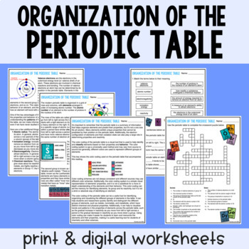 Preview of Organization of the Periodic Table - Reading Comprehension Worksheets
