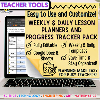 Preview of Organized Teacher Lesson Planner Bundle Weekly Daily Templates Progress Trackers