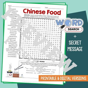 Preview of Oriental CHINESE FOOD Word Search Puzzle Activity Vocabulary Worksheet