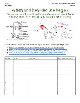 Preview of Origin of Life Research Paper Instructions, Rubric, and Peer Edit Sheet