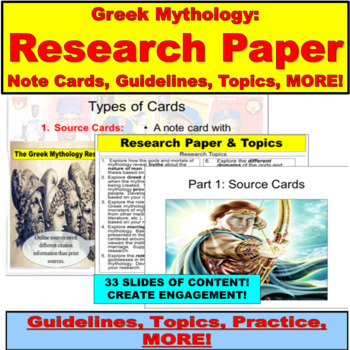Preview of Mythology Research Paper: Note Cards, Topics (Google Slides, PowerPoint)
