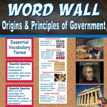 Preview of ORIGINS & PRINCIPLES of U.S. Government | WORD WALL Posters | EDITABLE