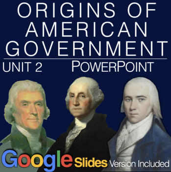 Preview of Origins of American Government PowerPoint /  Google Slides + Speaker Notes