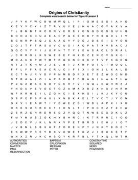Origins of Christianity Crossword Puzzle and Word Search TPT