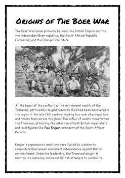 Preview of Origins of the Boer War Worksheet Activity Homework No Prep