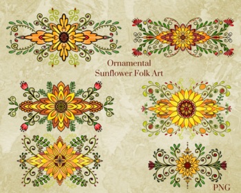 Preview of Ornamental Sunflower Folk Art Clipart