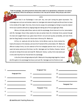 Orphan Annie Themed Capitalization Revising And Editing Worksheet