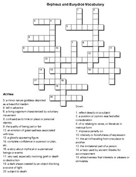 Orpheus and Eurydice Vocabulary Crossword 2 by Northeast Education