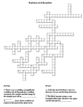 Orpheus and Eurydice Vocabulary Crossword by Northeast Education