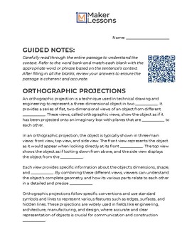 Preview of Orthographic Projections (Multi View Engineering Drawings) - Guided Notes