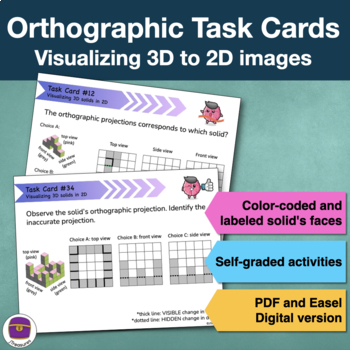 Preview of Orthographic Task Cards from 3D objects to 2D views | PDF & Easel