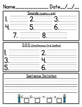 Preview of Orton Gillingham 3 Part Drill Auditory SOS Sentence Dictation Answer sheet PDF