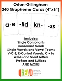 Orton-Gillingham 340 Grapheme Cards 4" x 6" Includes Prefi