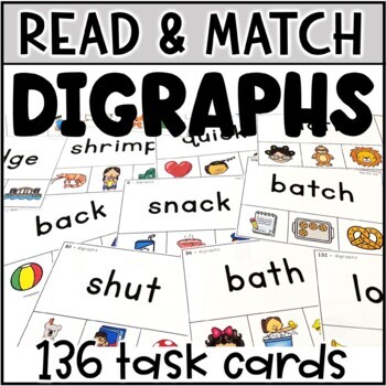 Preview of Read and Match DIGRAPHS Phonics Task Cards for Orton Gillingham Lessons